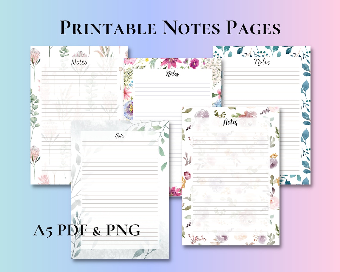 Printable A5 Notes Pages Create Your Own Floral Notepads With Our