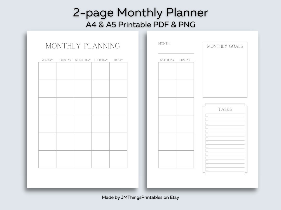 Minimalist Monthly Planner ~ Printable Blank Calendar, Goal Planner and ...
