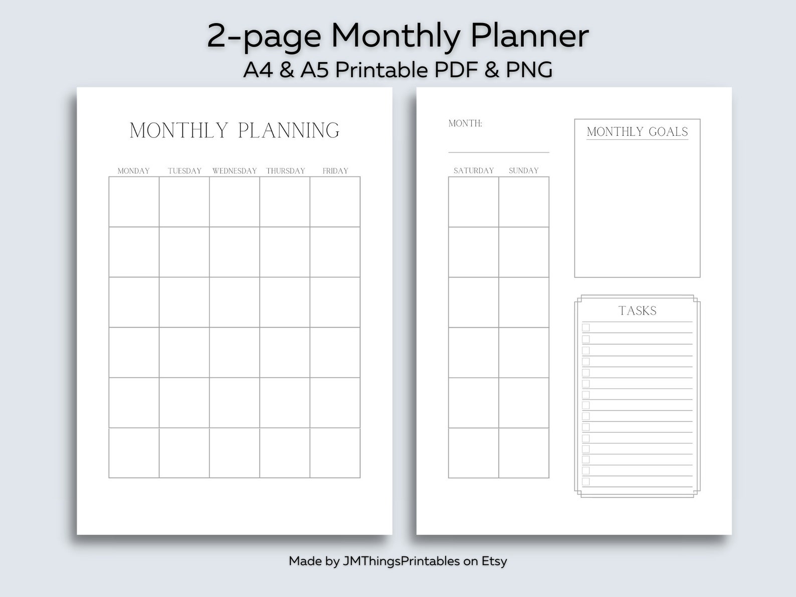 Minimalist Monthly Planner ~ Printable Blank Calendar, Goal Planner and ...