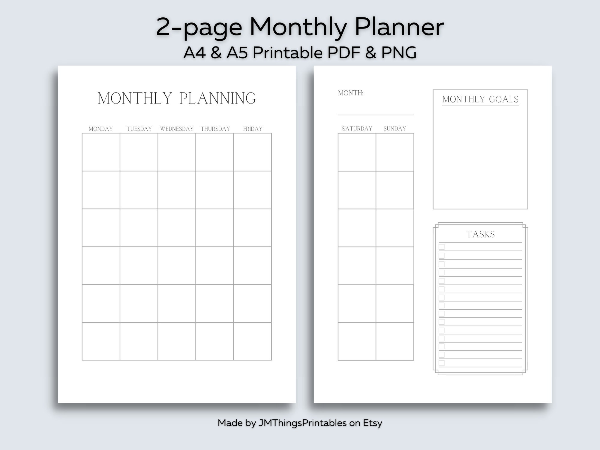 Minimalist Monthly Planner ~ Printable Blank Calendar, Goal Planner and ...