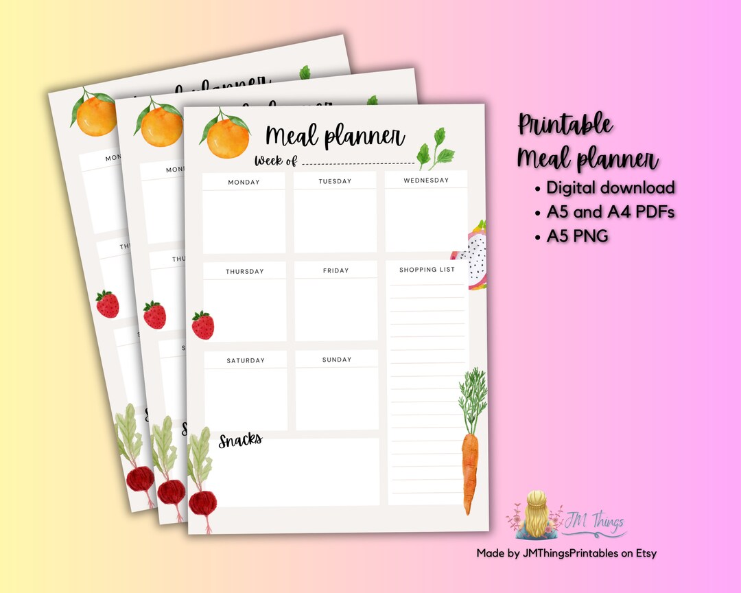 Printable Weekly Meal Planner | Digital Download Available in A5 & A4 ...