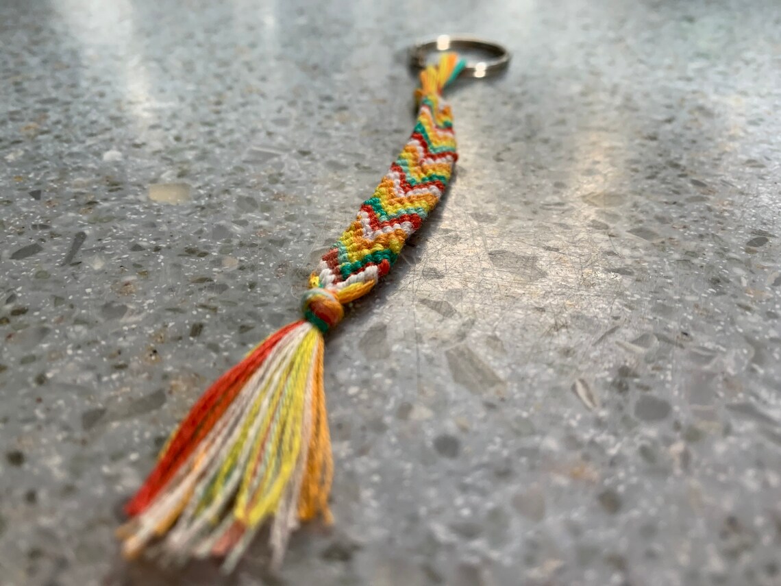 Rainbow Embroidery Thread Keychain Etsy