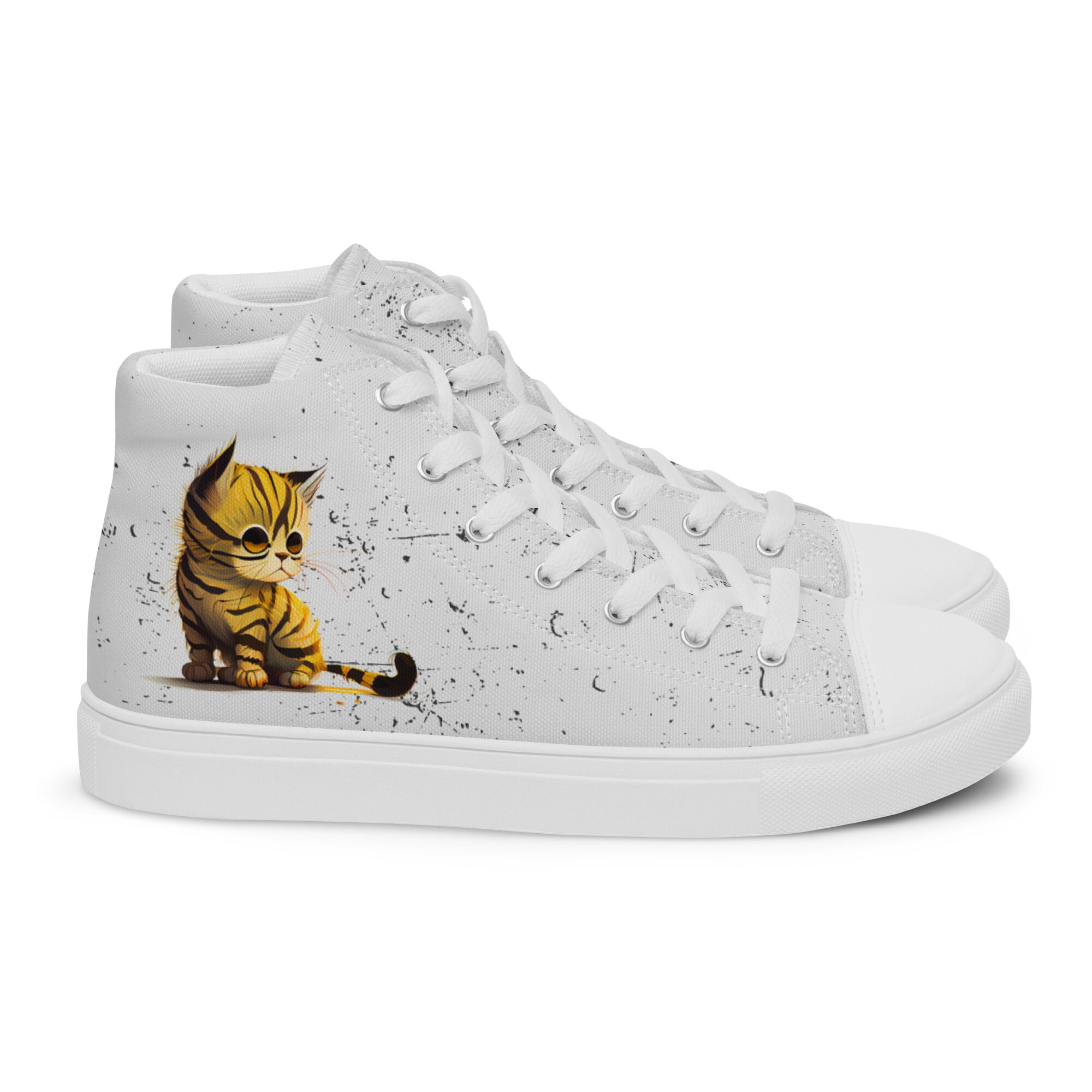Cute Green Doodle Cat Print Men's High Top Shoes