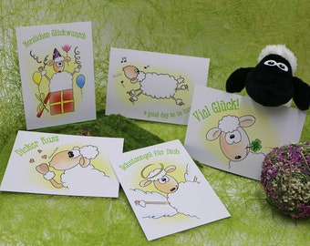 Set of 5 Postcard Sheep Marlies Congratulations Congratulations Birthday Greeting Card Lucky Anniversary Exam Passed Celebration Party Greetings