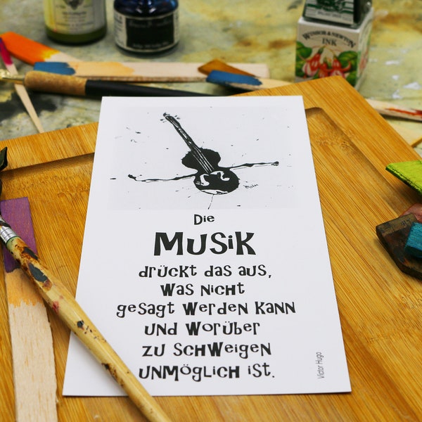 Kunstdruck Künstler Postkarte Violine Geige Musik Zitat