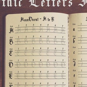 Modèle imprimable d'alphabet de calligraphie gothique, calligraphie gothique pour adulte, pratique d'écriture gothique, papier calque de lettre gothique PDF