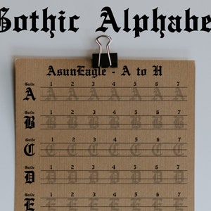 Plantilla de caligrafía de letras negras / Hoja de práctica de caligrafía para adultos / Seguimiento de caligrafía del alfabeto gótico / Imprimibles de letras góticas