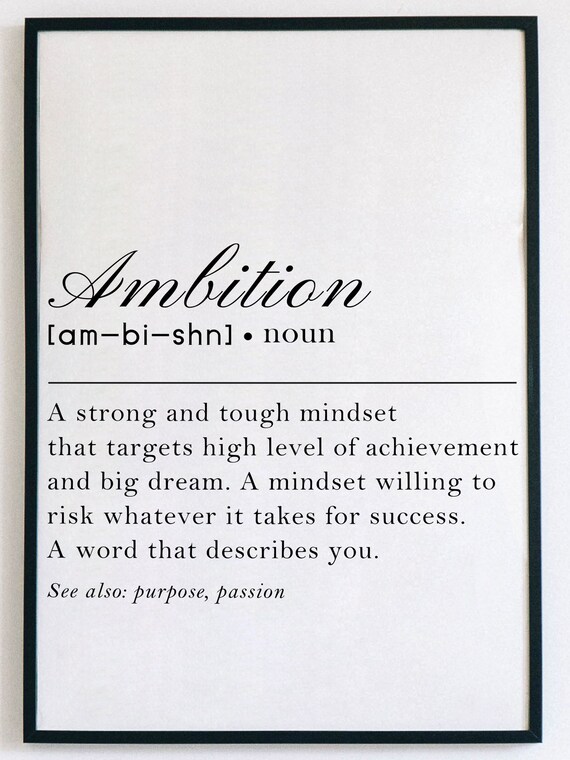 Ambition Definition Wall Art Inspiring Success Dictionary Etsy