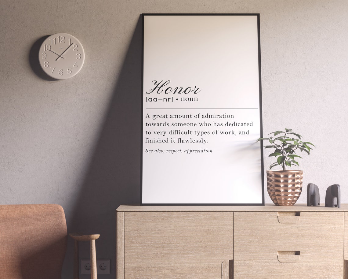 Honor Definition Wall Art Positive Noun Dictionary Style Wall Etsy