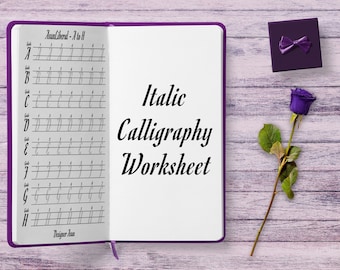 Printable Italic Calligraphy Template Worksheet | Italic Calligraphy Practice Sheet For Beginner | Italic Script Alphabet Tracing Paper |