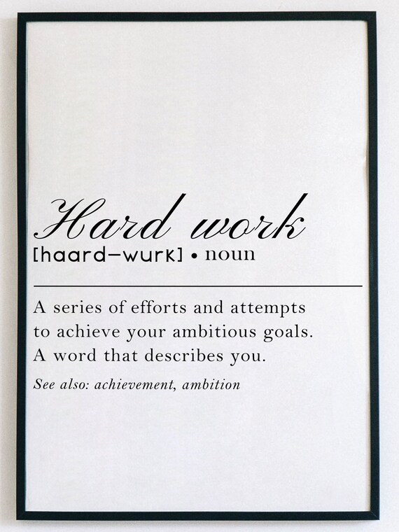 Hard Work Definition Wall Art Printable Wall Deco Art in Etsy