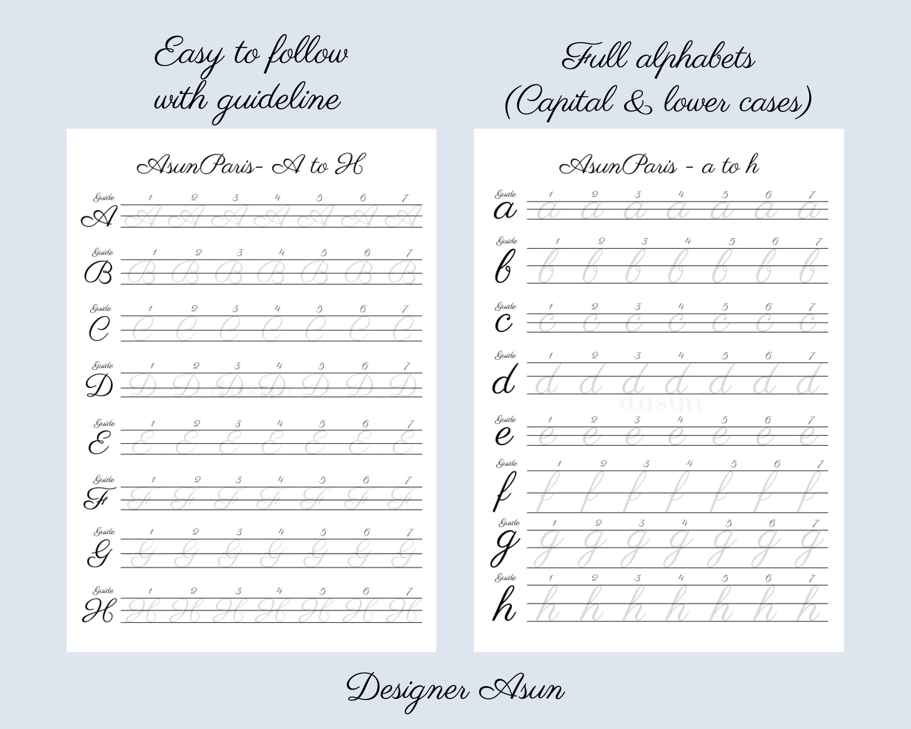 Round and Soft Copperplate Calligraphy Worksheet, Calligraphic Writing ...