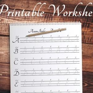Handwriting printable for Italic calligraphy practice | Learn modern italic scripts with worksheet | Tracing paper for italic calligraphy