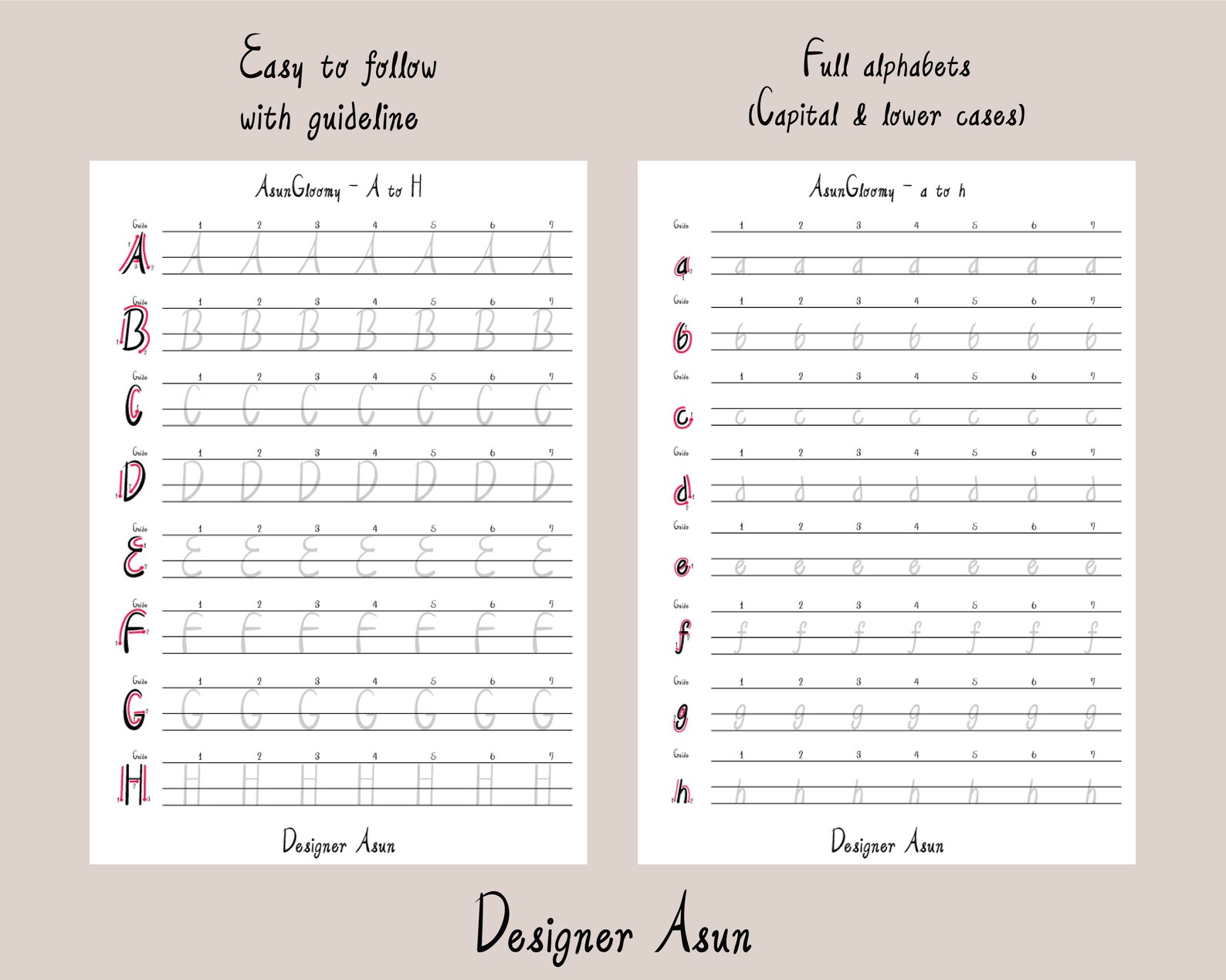 Brush Hand Lettering Worksheet PDF, Printable Brush Alphabet Tracing