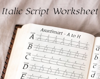 Italic Calligraphy Template Worksheet | Italic Script Font Practice Sheet | Italic Alphabet Printable PDF | Italic Handwriting Practice
