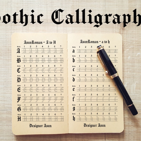 Printable Gothic Letter Worksheet, Gothic Calligraphy Practice Template PDF, Gothic Penmanship For Adult, Gothic Handwriting Practice Sheet