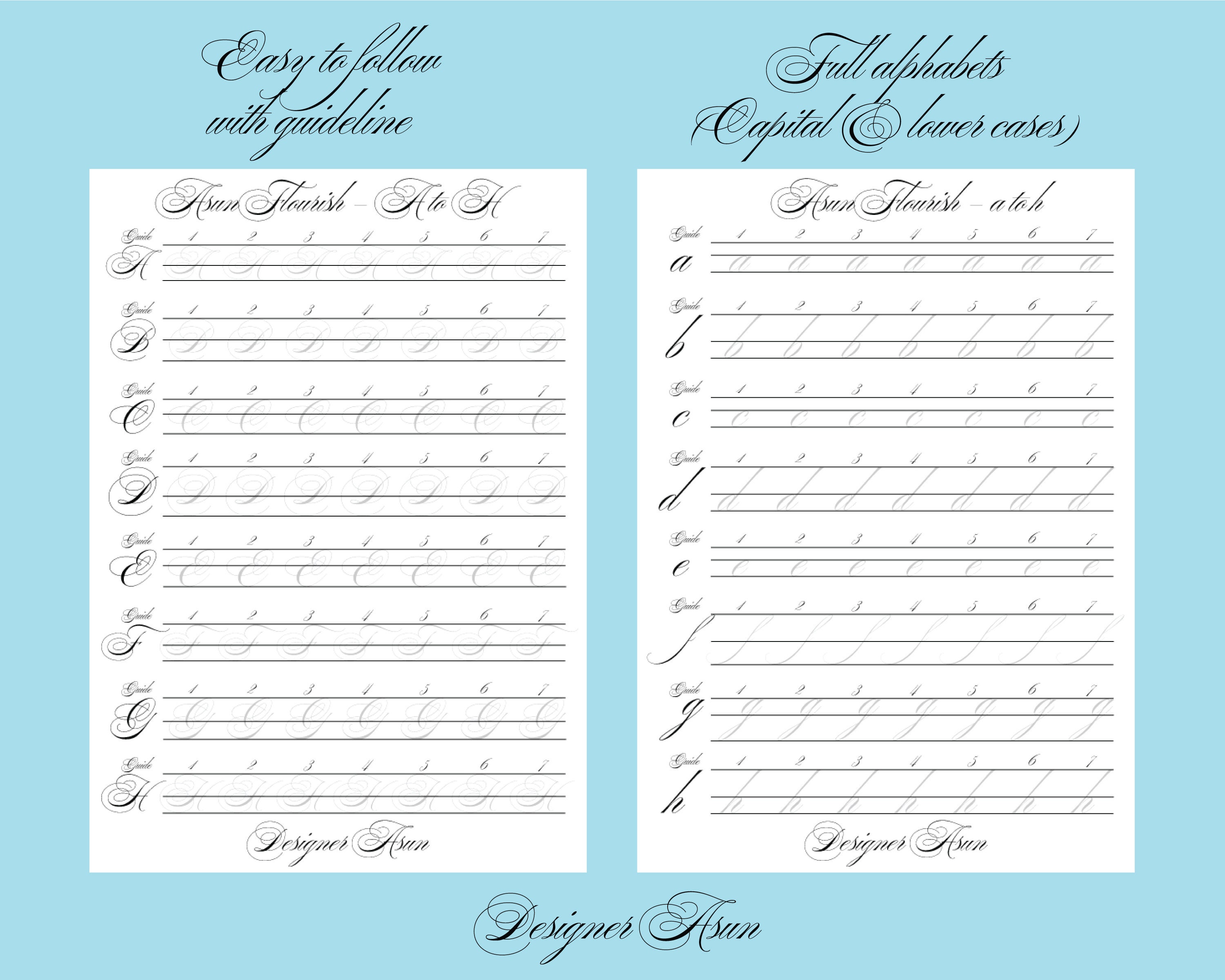 Copperplate Calligraphy Worksheet Set Copperplate Alphabet Practice