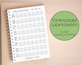 May include: A printable worksheet for practicing handwriting with the letters A through H. Each letter has a guide line and multiple lines for tracing.