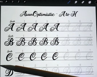 Brush Pen Lettering Alphabet Practice Sheet PDF | Brush Calligraphy Stroke Workbook | Ipad Lettering Worksheet On Procreate | Artistic Hobby