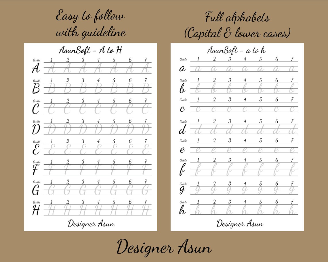 neat cursive letter practice template for girls cursive etsy