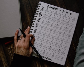 初心者向けゴシック書道テンプレートワークシート | ガイドライン付きゴシック文字練習シート | ゴシック向け太字ペン先書道ワークブック