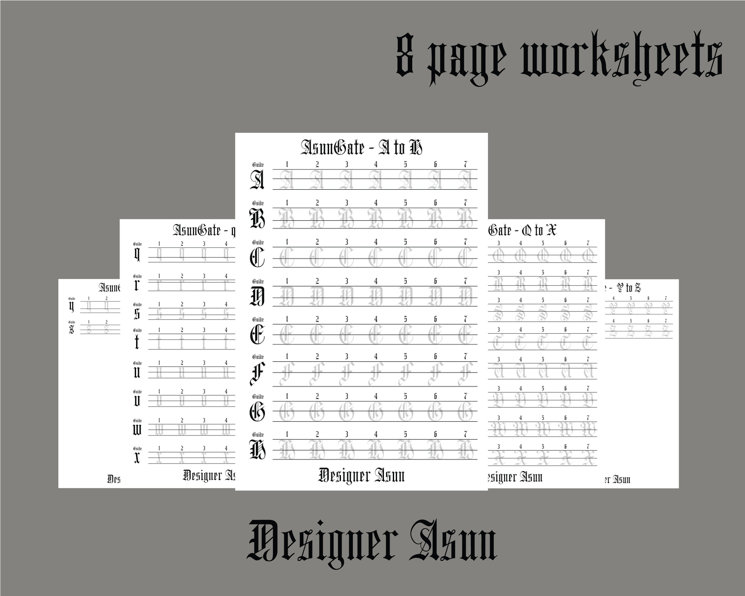 Gothic Lettering Worksheets.pdf Modern Gothic Calligraphy Practice Sheets for Adult | Alphabet Tracing ...
