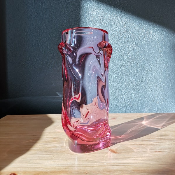 Pink glass vase by Miloslav Klinger