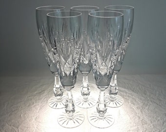 Antique champagne set of 5 crystal cut glasses Bohemia flute type