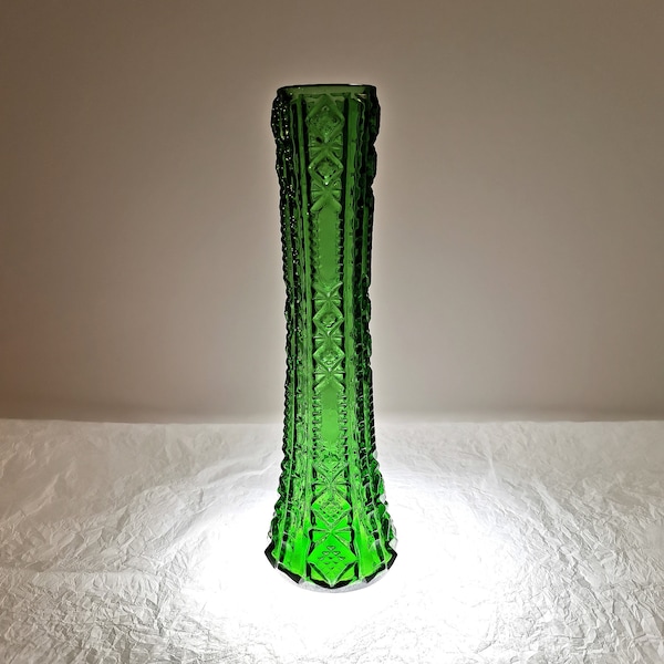 Smaragdgrüne Vase geometrische Muster Struktur 1960er Jahre