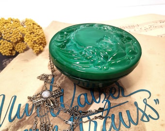 Malachite Glass Jewelry Box Art Deco 1940s