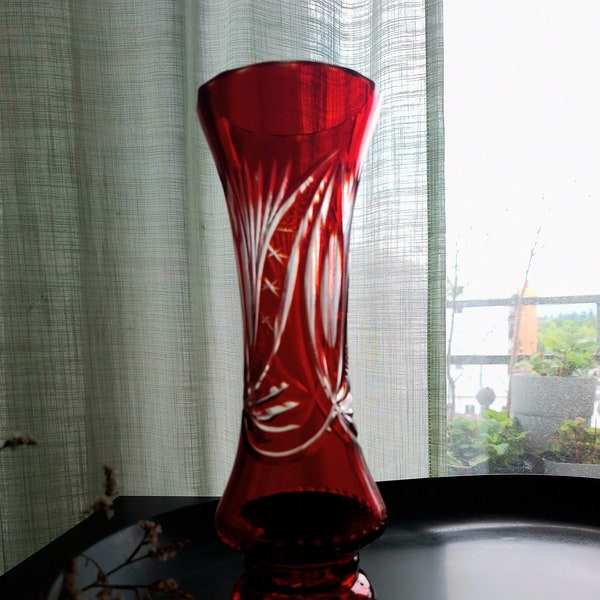 Bohemian Red Glass Vase Novy Bor 1960s