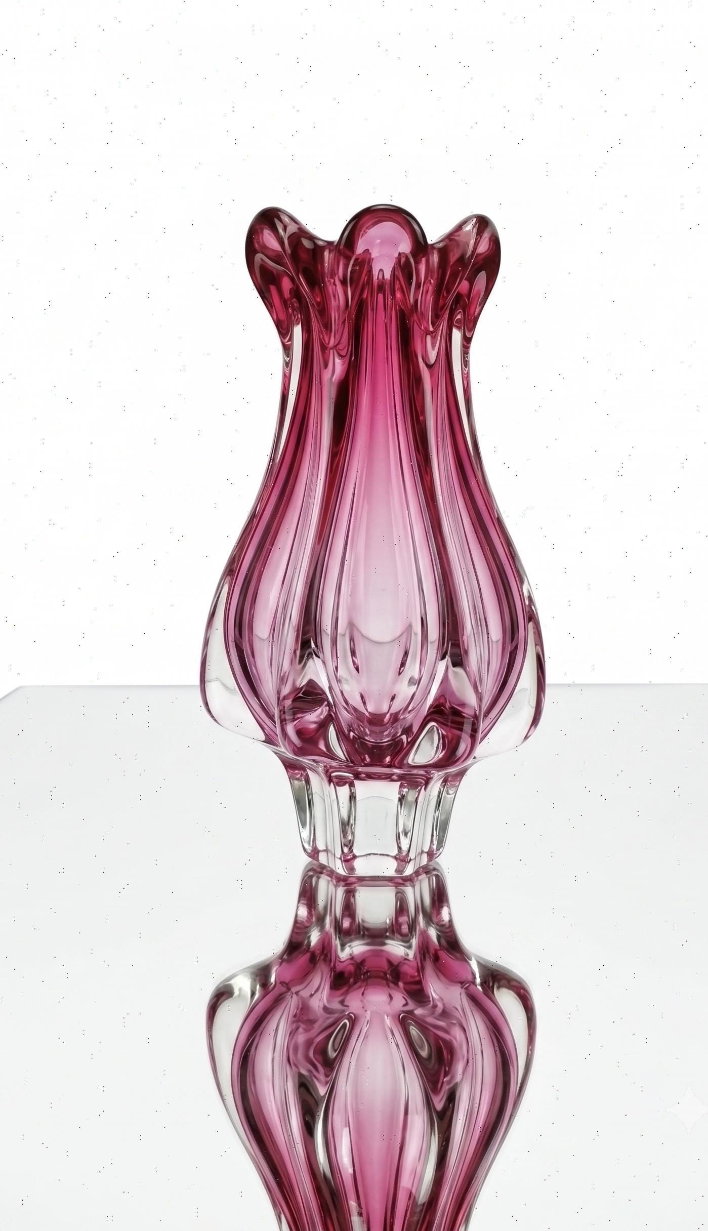Vintage Pink Murano Style Art Glass Vase: Josef Hospodka, 1950s