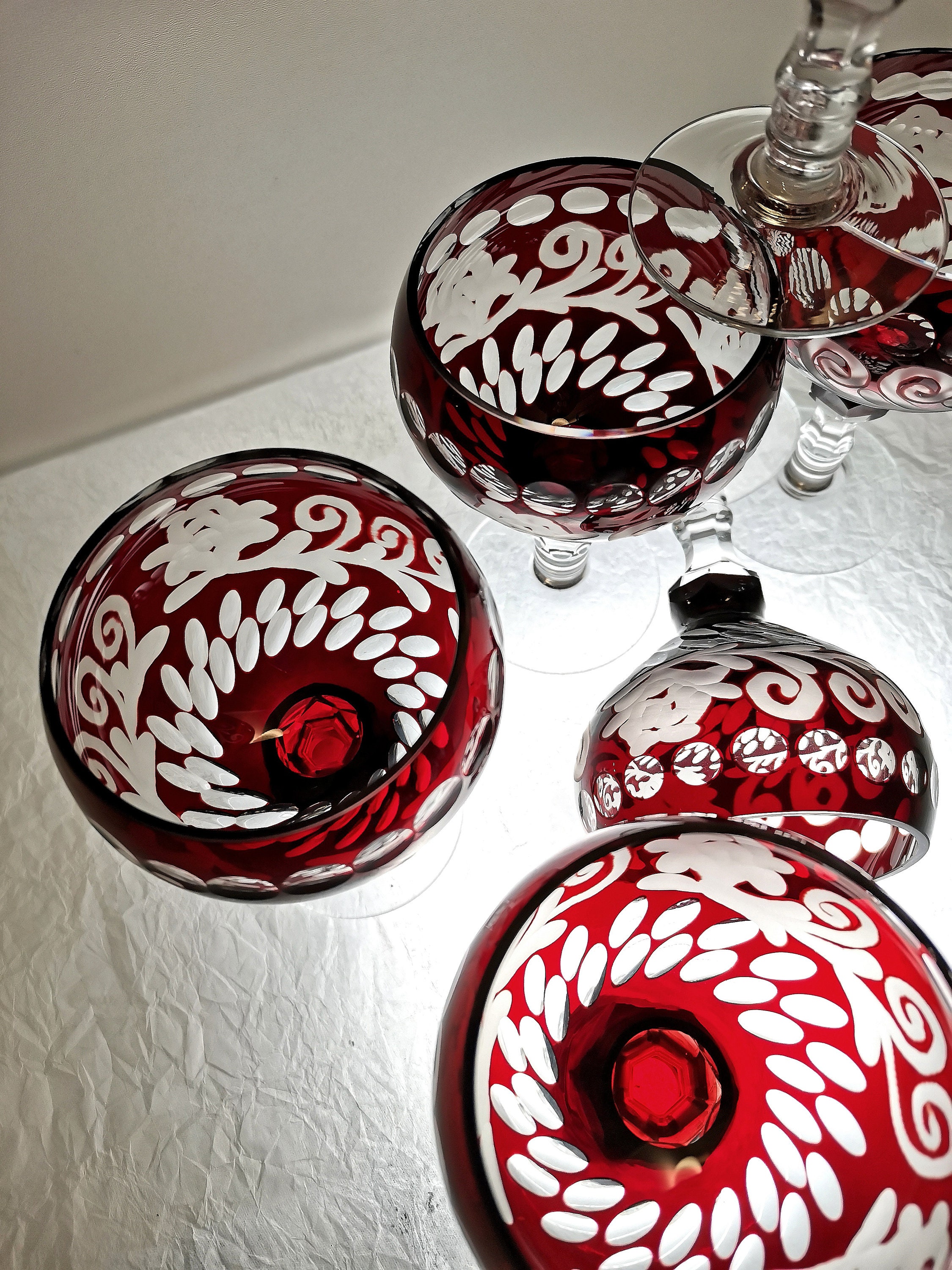 Crimson Red Wine Glasses Novy Bor 1960s Etsy
