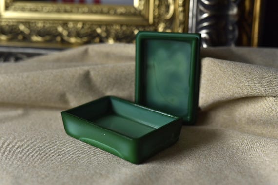 Rectangular Malachite Glass Box Cherry Art Deco M… - image 6