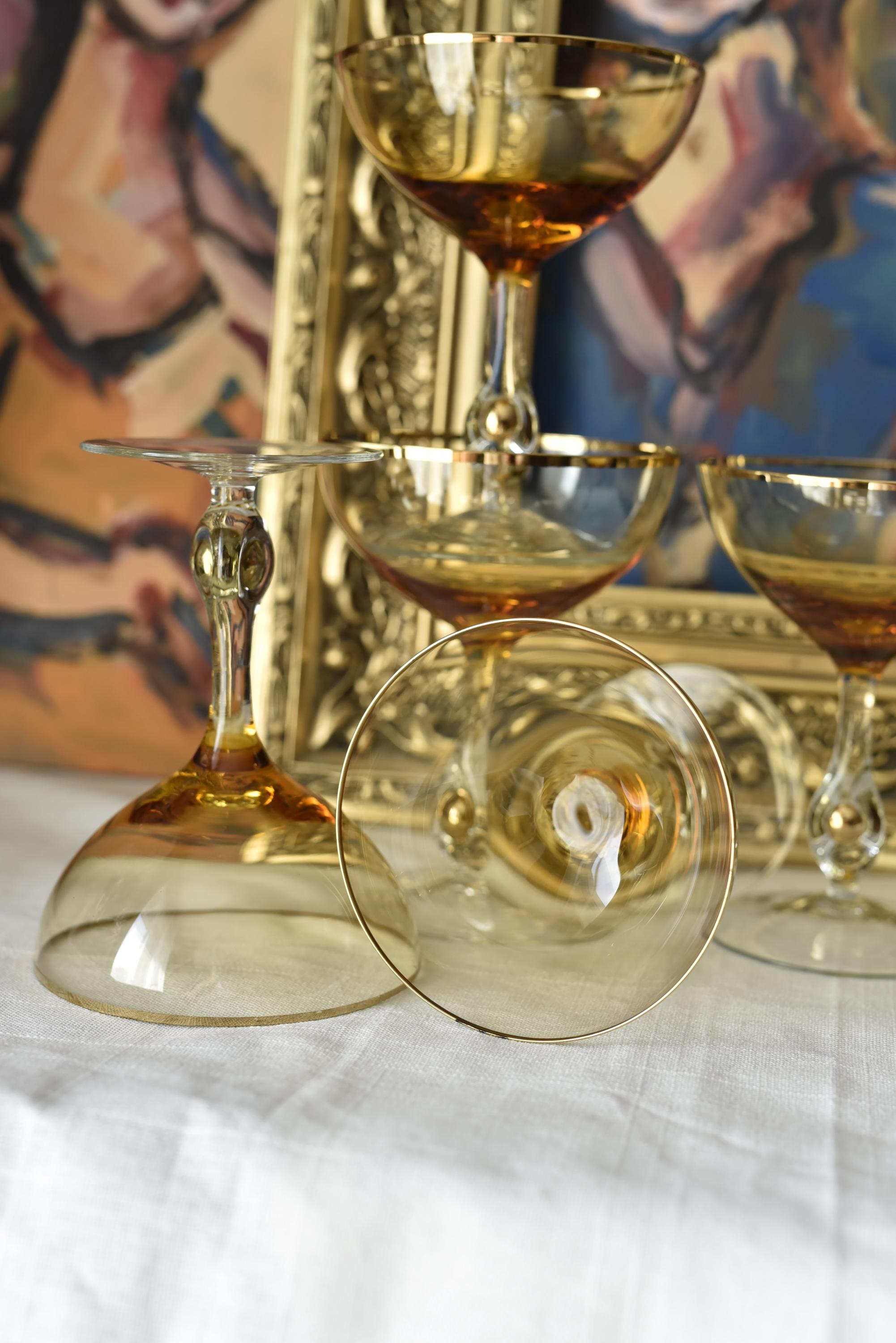 Coupe Champagne Amber Color Glasses Set of 6pcs Jozef Stanik Art