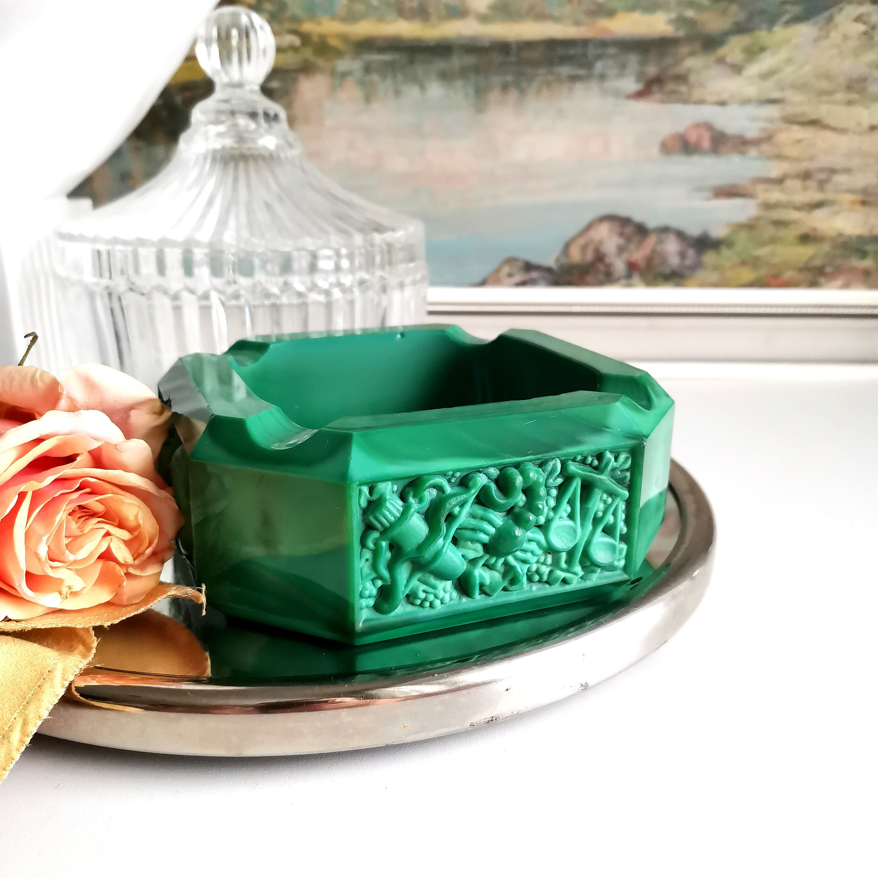 Malachite Glass Ashtray Schlevogt Ingrid Art Deco 1930s