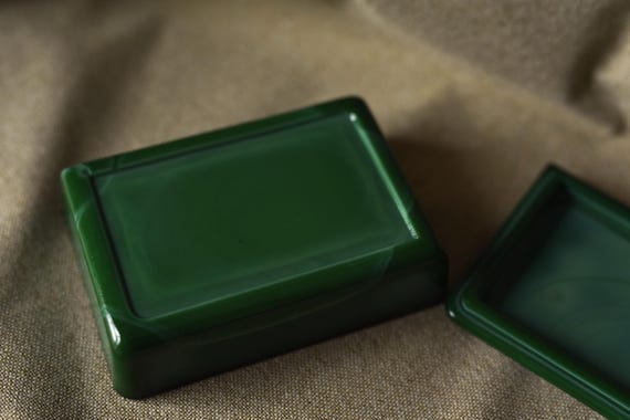 Rectangular Malachite Glass Box Cherry Art Deco M… - image 7