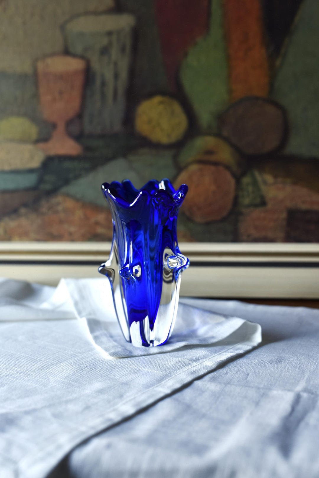 コバルトブルー ソメルソ アートガラス花瓶 ミッドセンチュリー