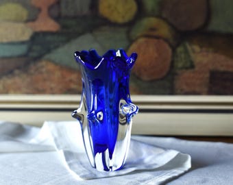 コバルトブルー ソメルソ アートガラス花瓶 ミッドセンチュリー