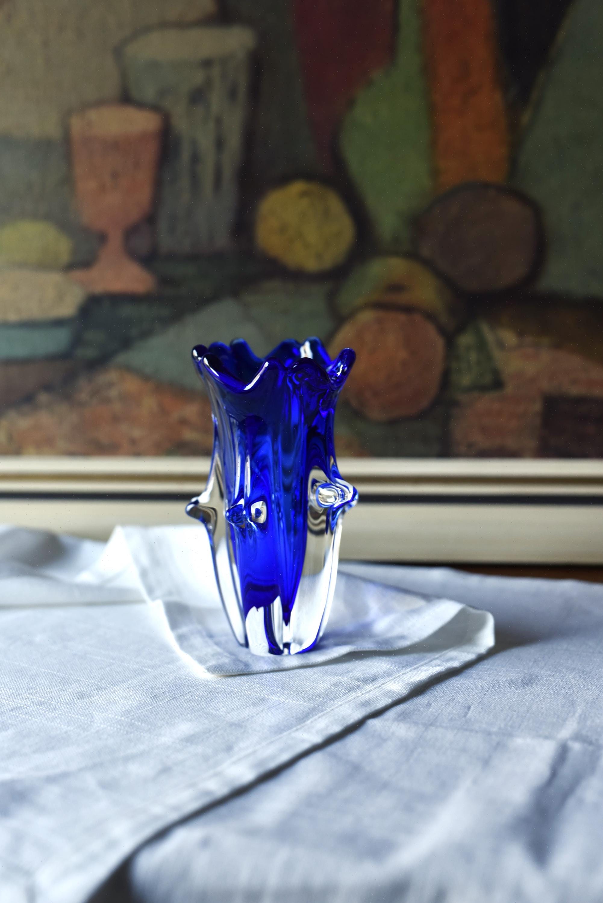 コバルトブルー ソメルソ アートガラス花瓶 ミッドセンチュリー