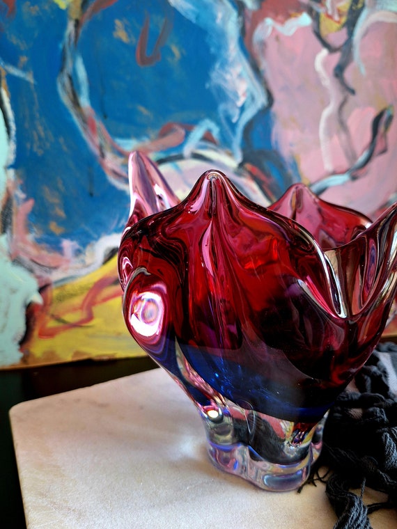 Bohemian Pink & Blue Glass Vase by Josef Hospodka – Chribska Art