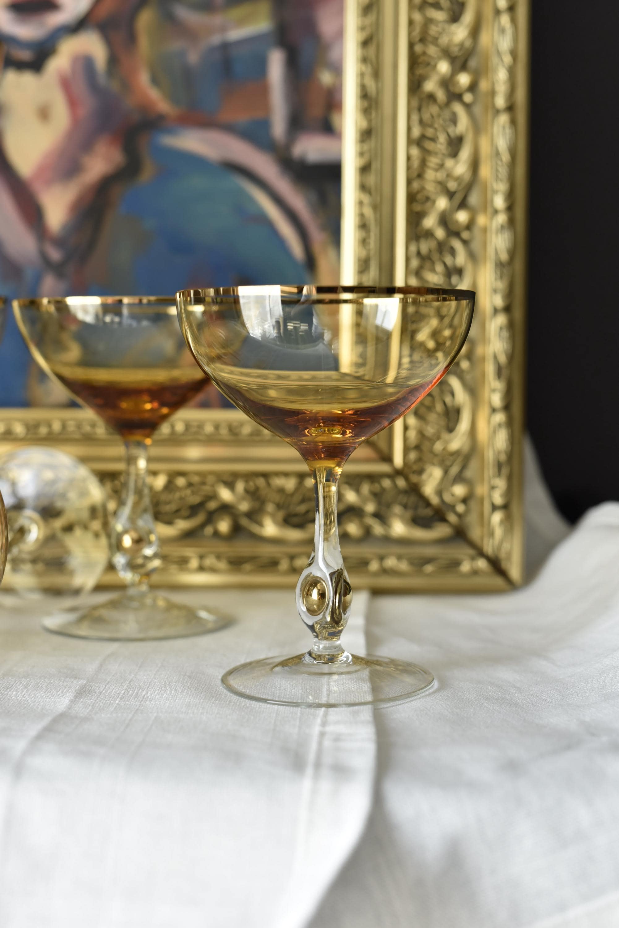 Coupe Champagne Amber Color Glasses Set of 6pcs Jozef Stanik Art
