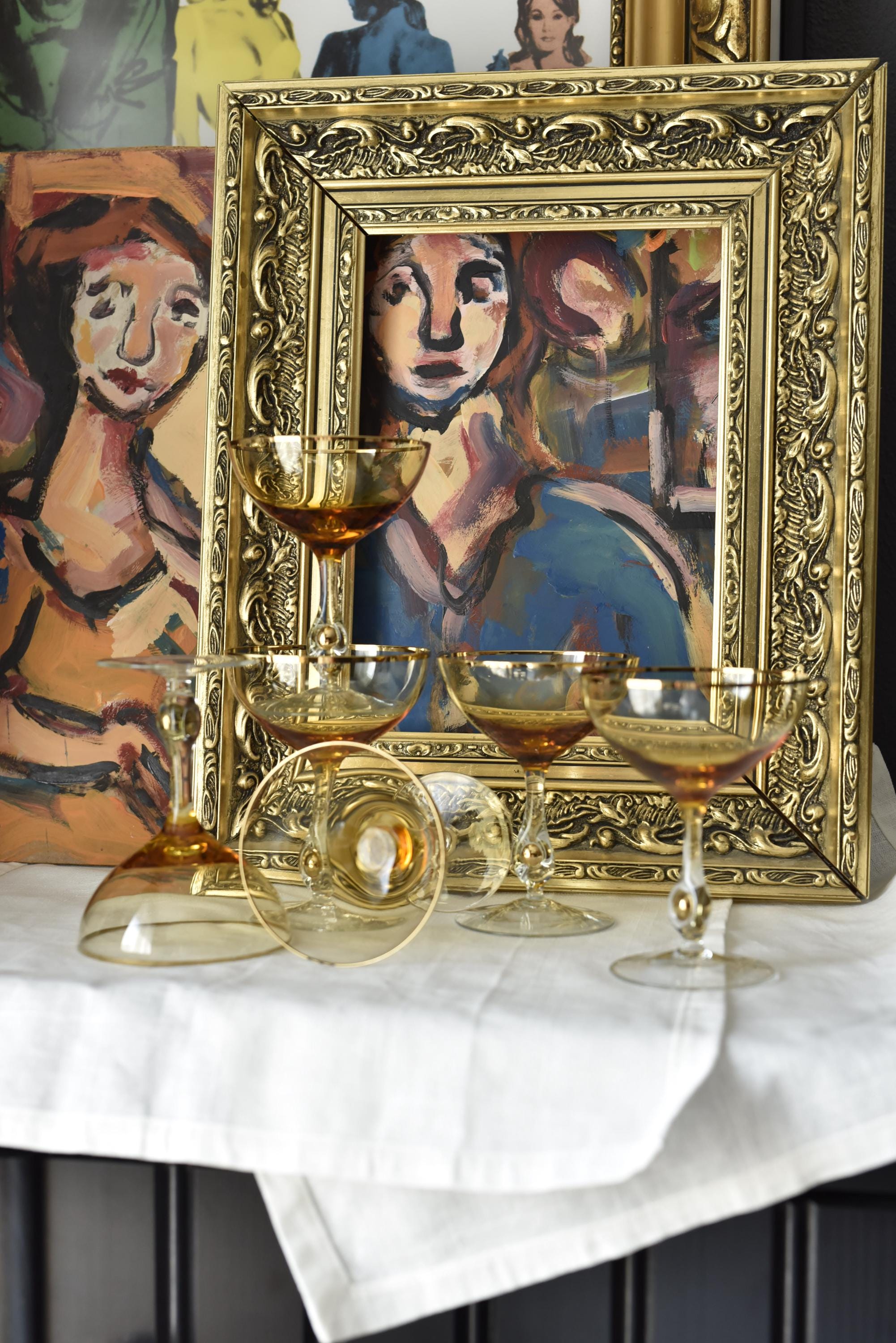 Coupe Champagne Amber Color Glasses Set of 6pcs Jozef Stanik Art