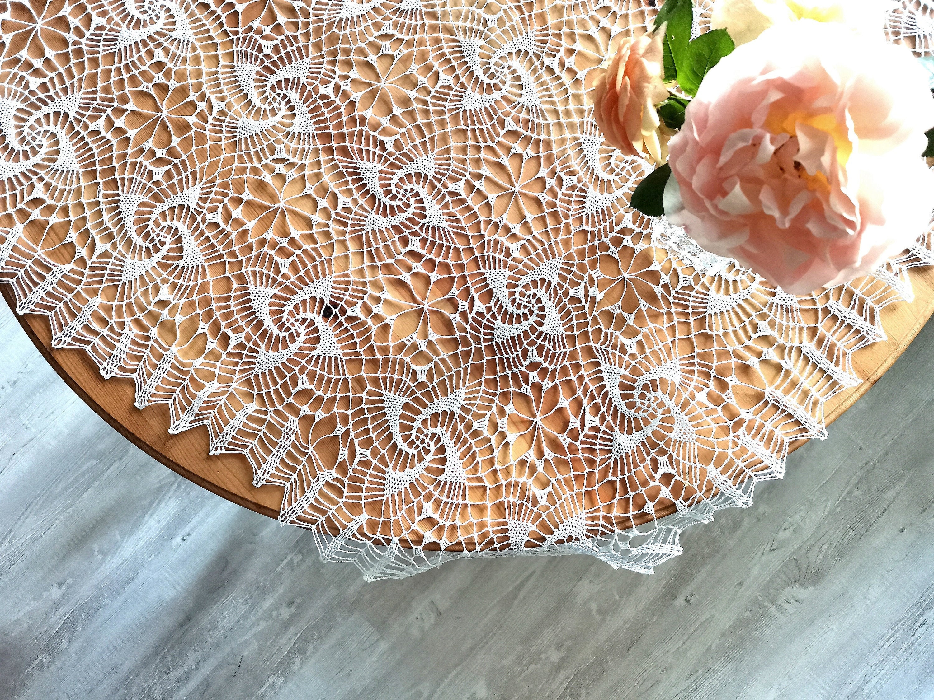Laivigo Tovaglia Quadrata In Cotone Uncinetto Fatto A Mano - 58,42 Cm, Bianco, Centrotavola Pizzo