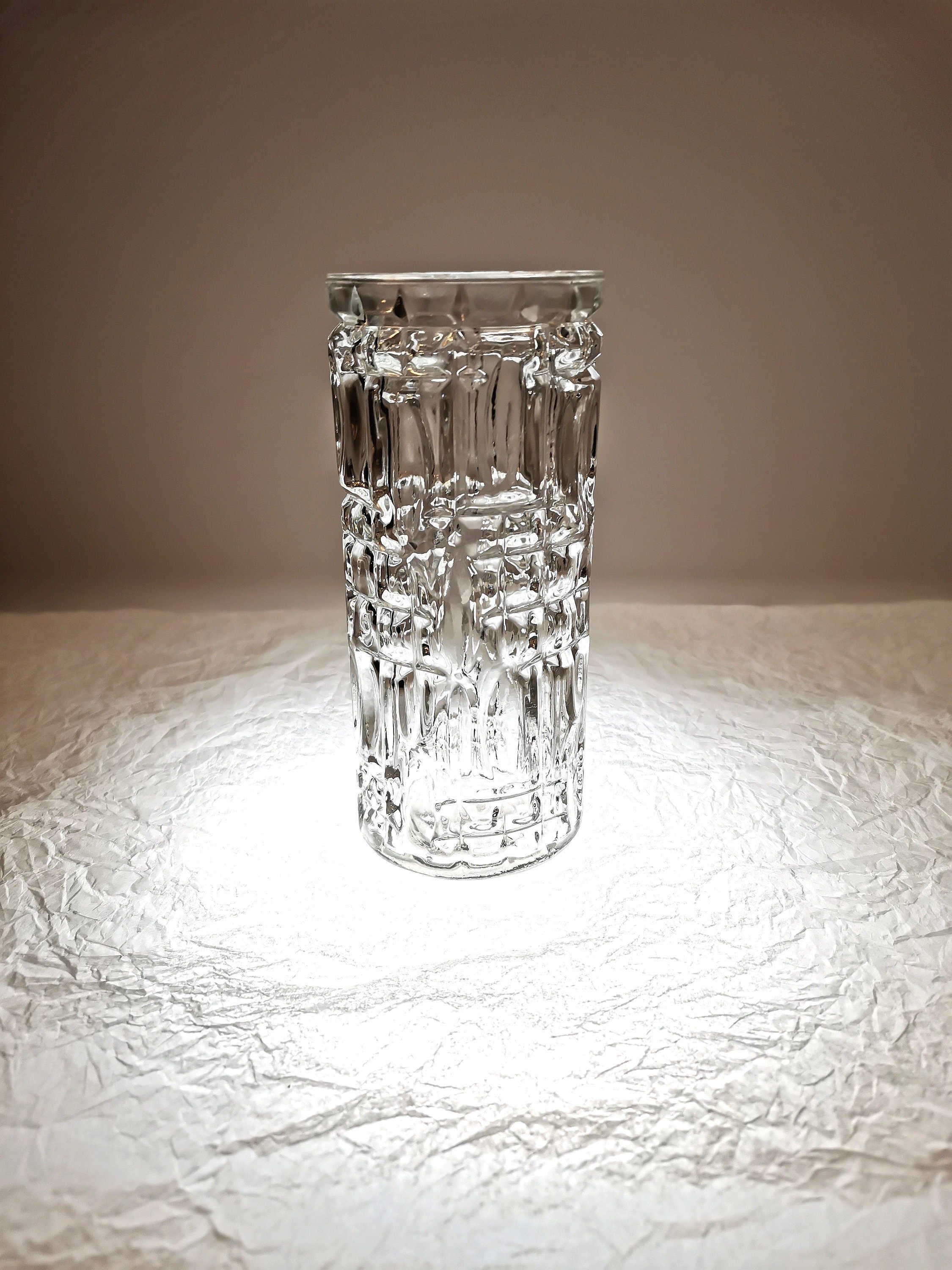Small Clear Glass Vase With Abstract Pattern Structure 1970s