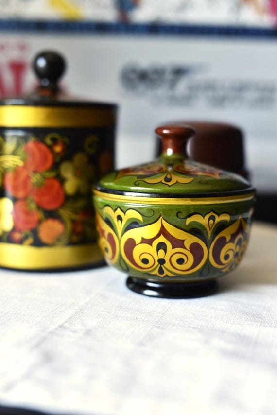 Hand-painted Khokhloma Wooden Jars | Russian Folk Art Decor - Etsy