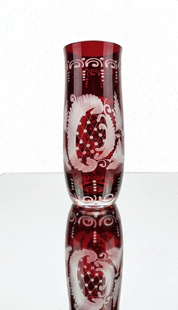 Bohemian Red Glass Vase Egermann Style 1960s - Etsy