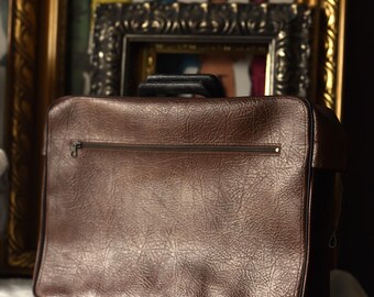 Vintage 1960s braune Kunstleder Aktentasche - Unbenutzte Retro Reisetasche