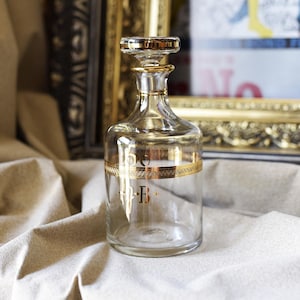 Minimalist Clear Glass Carafe With Gold Motive 1970s