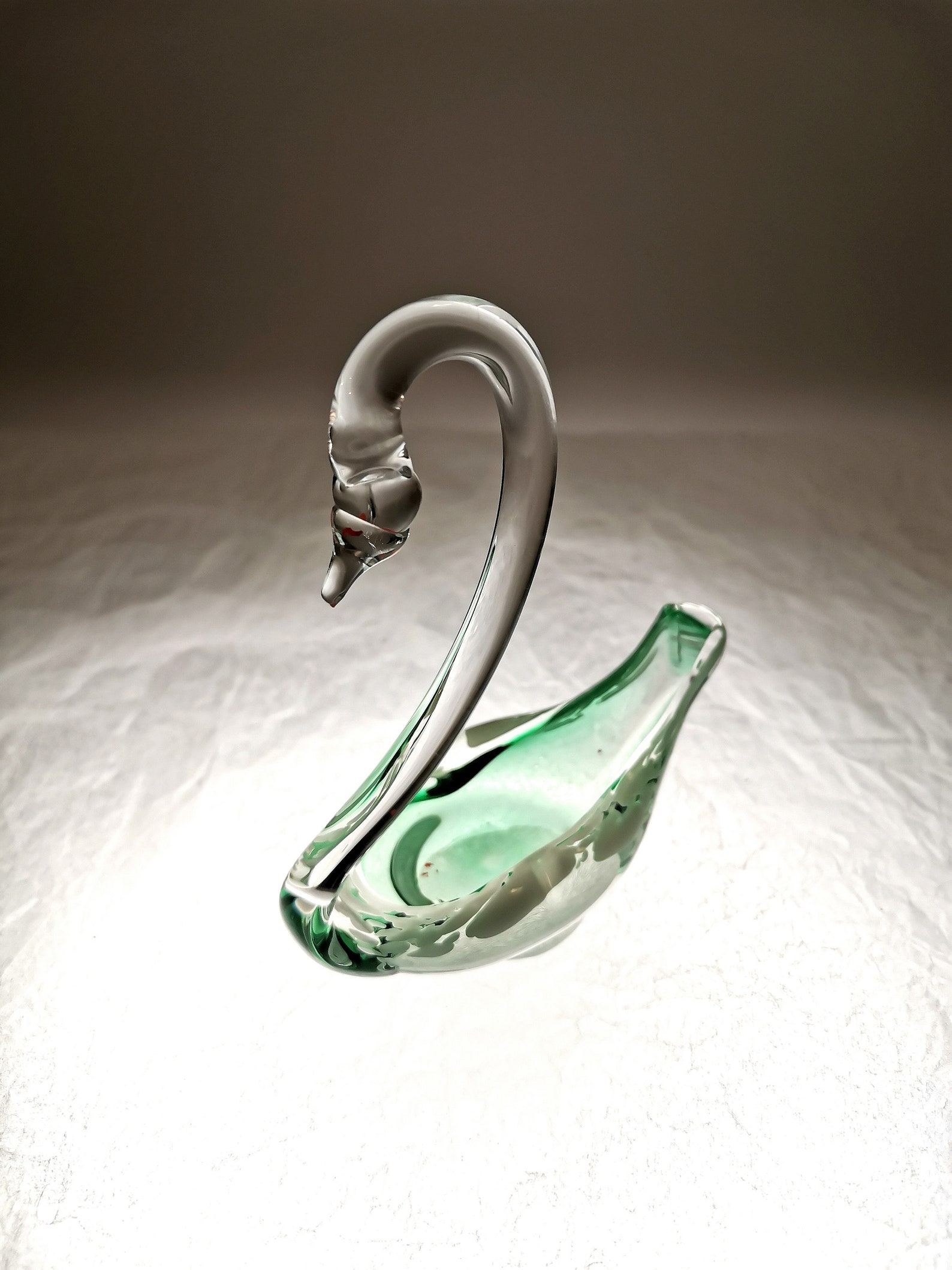 Small Bohemian Art Green Glass Swan 1960s Etsy